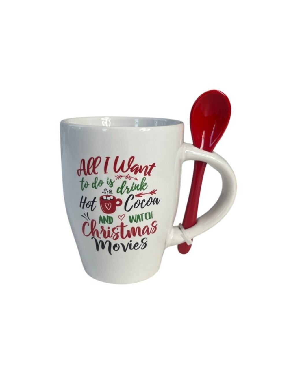 Christmas Mug All I Want To Do Is Drink Hot Cocoa White Red Spoon New
